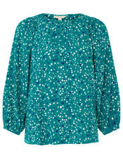 Printed Button Front Blouse, Green (GREEN), large