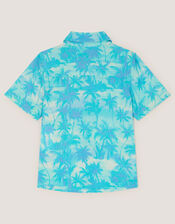 Palm Print Short Sleeve Shirt, Blue (BLUE), large