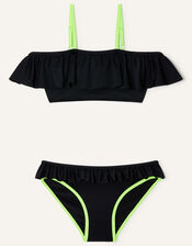 Frill Front Neon Bikini, Black (BLACK), large