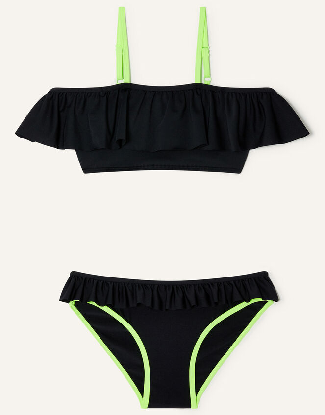 Frill Front Neon Bikini, Black (BLACK), large