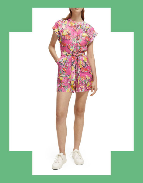 Scotch and Soda Print Linen Playsuit, Pink (PINK), large
