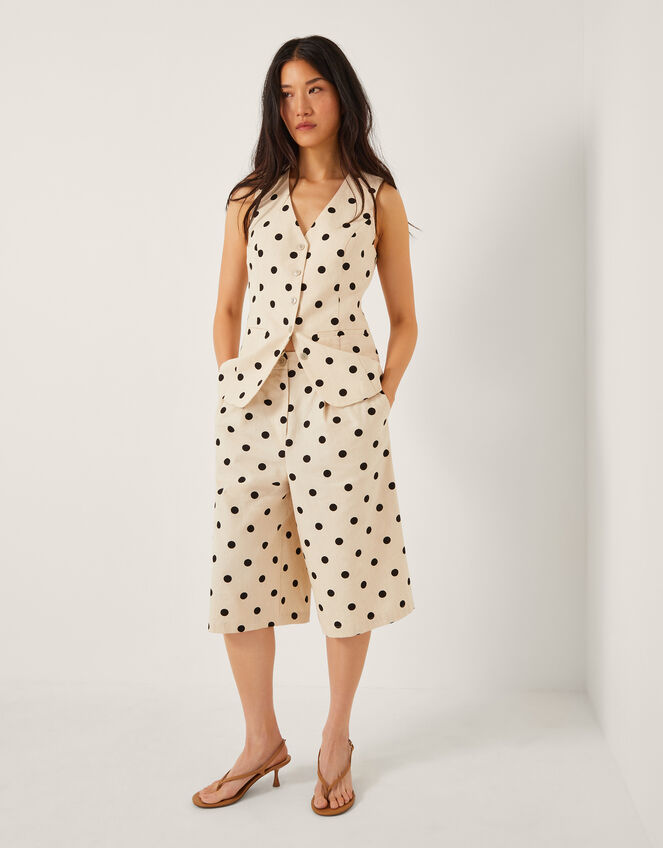 Isabel Polka Dot Longline Shorts, Ivory (IVORY), large