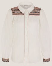 Felicity Embroidered Cotton Shirt, White (WHITE), large