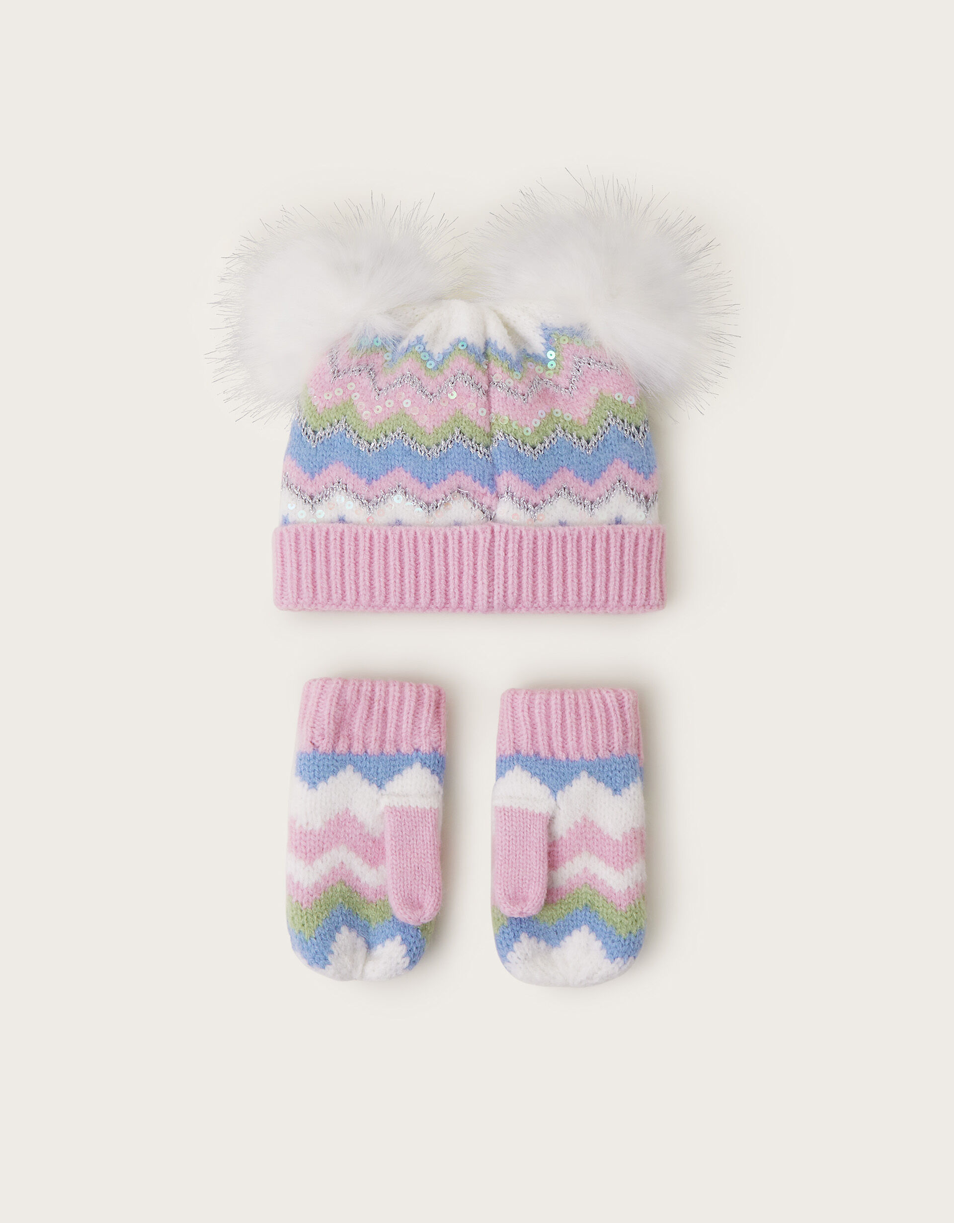 Baby Sara Zig Zag Beanie and Mittens Set Multi Baby Accessories Monsoon Global