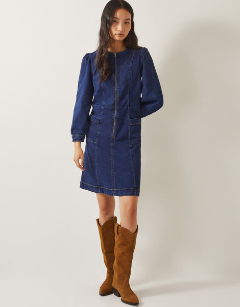 Katlyn Zip Denim Mini Dress, Blue (MID AUTHENTIC BLUE), large