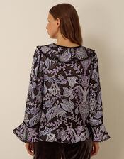 Claudia Floral Devor&eacute; Top, Black (BLACK), large