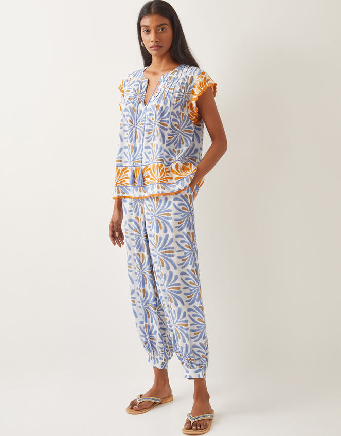 Cece Woodblock Print Top, Blue (BLUE), large