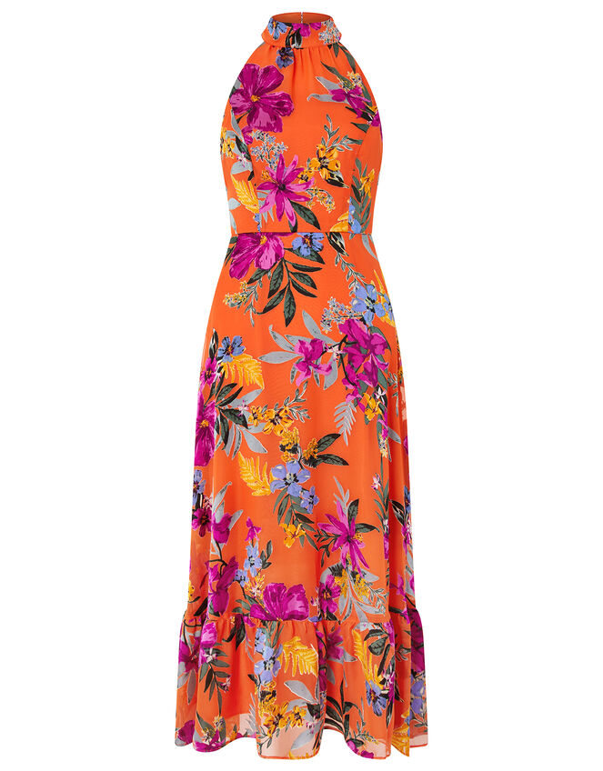 Trixie Burnout Floral Tiered Dress, Orange (ORANGE), large
