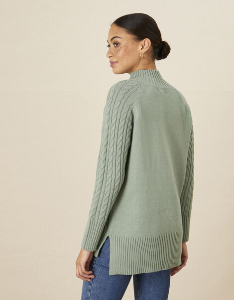 Zola Zip Neck Cable Jumper Green, Green (SAGE), large