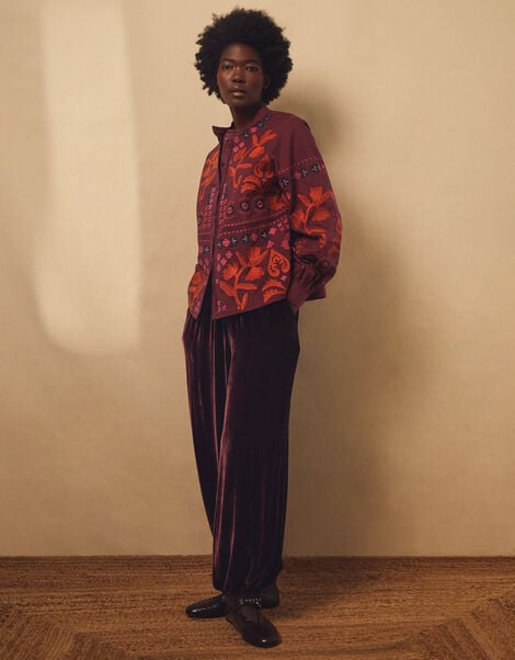 East Nyla Velvet Balloon Trousers, Red (WINE), large