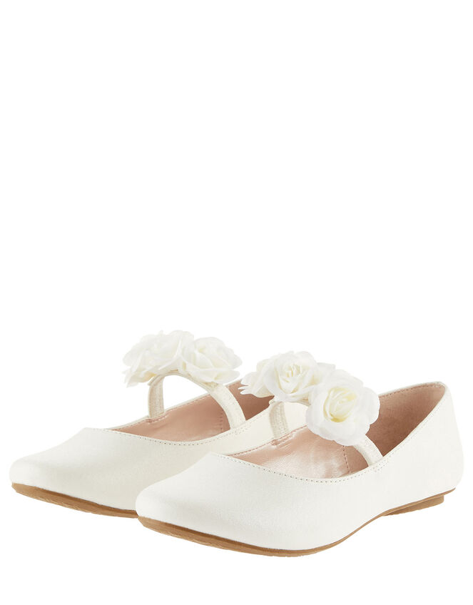 Shimmer Corsage Ballerina Flats , Ivory (IVORY), large