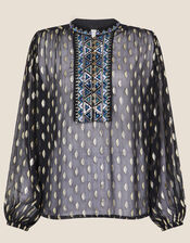 Gemma Embroidered Metallic Top, Black (BLACK), large
