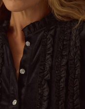 Ruby Long Sleeve Ruffle Velvet Top, Black (BLACK), large
