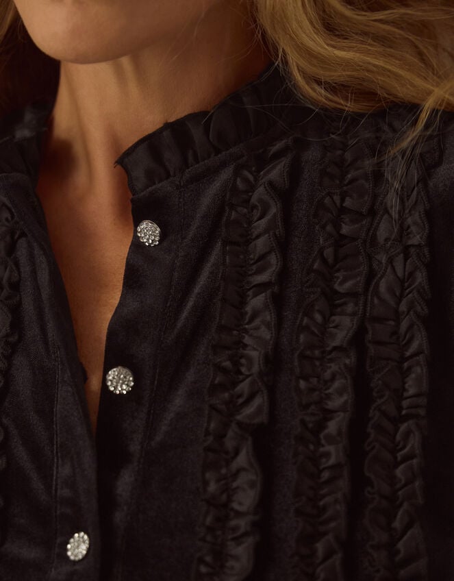 Ruby Long Sleeve Ruffle Velvet Top, Black (BLACK), large