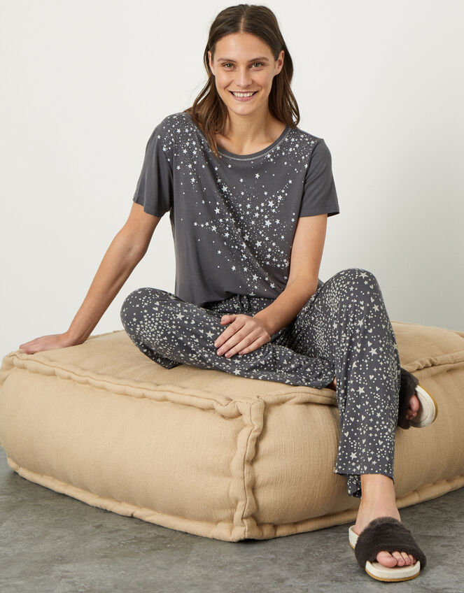 Star Print Jersey Pyjama Set, Grey (CHARCOAL), large