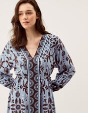 Thalia Palm Print Midi Dress, Blue (BLUE), large