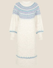 Fairisle Crew Neck Knit Dress, Cream (CREAM), large