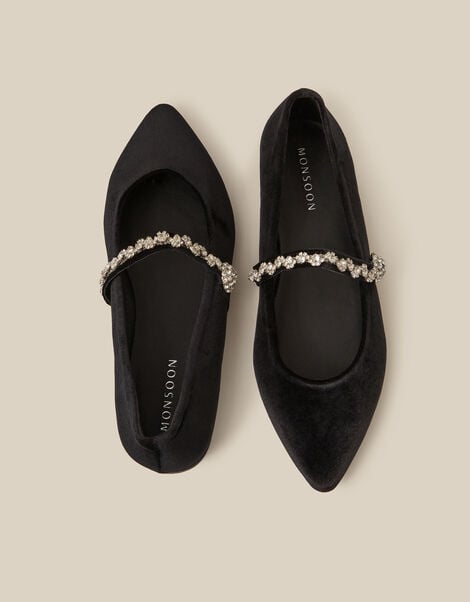 Georgia Embellished Velvet Ballet Flats, Black (BLACK), large