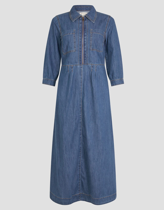 Bonnie Zip Denim Shirt Dress, Blue (MID AUTHENTIC BLUE), large