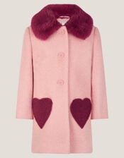 Heart Boucle Faux Fur Collar Coat, Pink (PINK), large