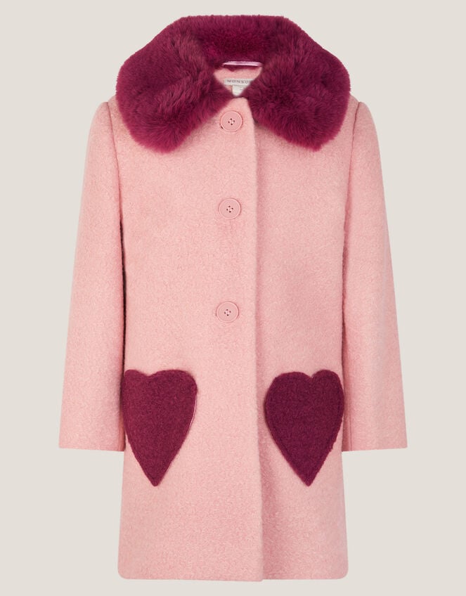 Heart Boucle Faux Fur Collar Coat, Pink (PINK), large