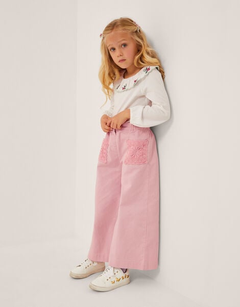 Crochet Pocket High-Waist Trousers, Pink (PINK), large