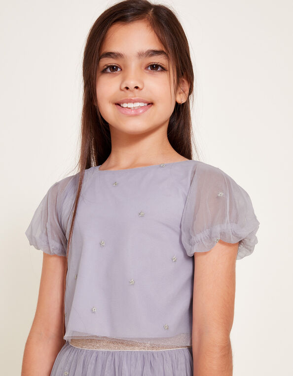 Nicola Embroidered Puff Sleeve Top, Purple (LILAC), large