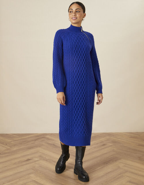 Zola Zip Neck Cable Dress, Blue (BLUE), large