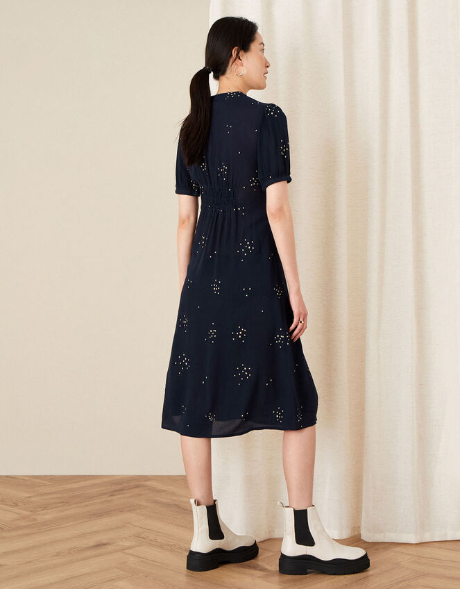 Embroidered Crinkle Midi Dress, Blue (NAVY), large