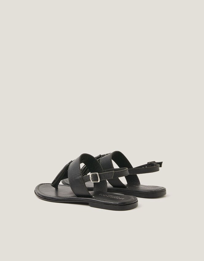 Cali Tassel Leather Sandals, Black (BLACK), large