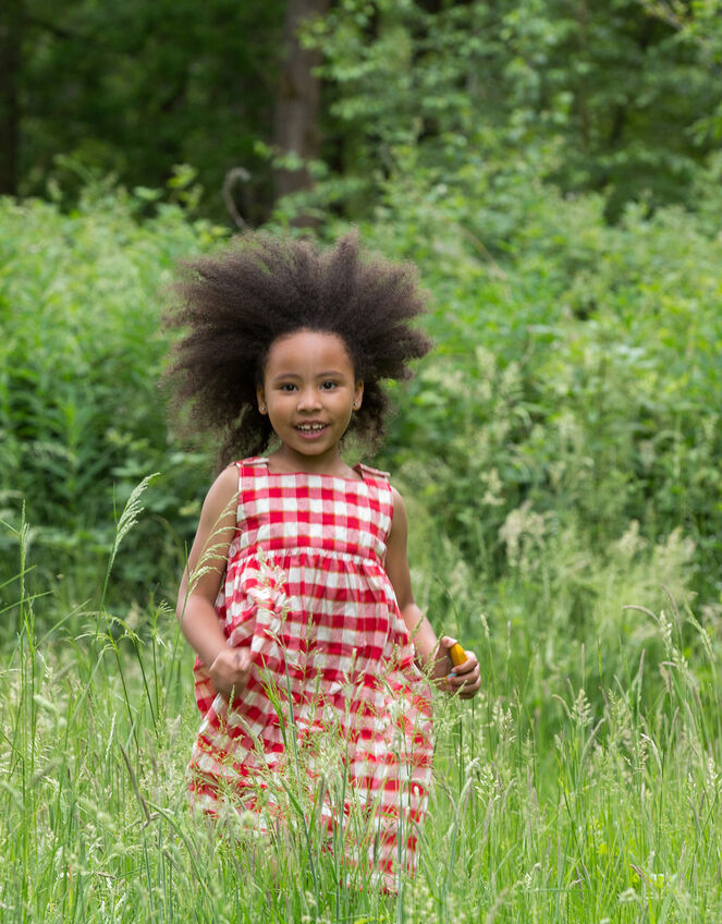 Little Green Radicals Check Pinny Dress, Red (RED), large