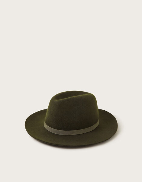 Drew Wool Fedora Hat, Green (KHAKI), large