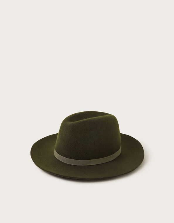 Drew Wool Fedora Hat, Green (KHAKI), large