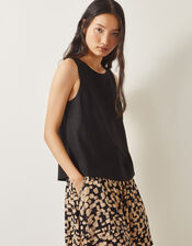 Lucy Linen Blend Button Tank Top, Black (BLACK), large