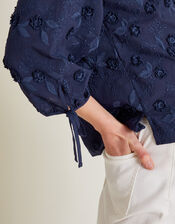 Ivy Floral Embroidered Blouson Blouse, Blue (NAVY), large