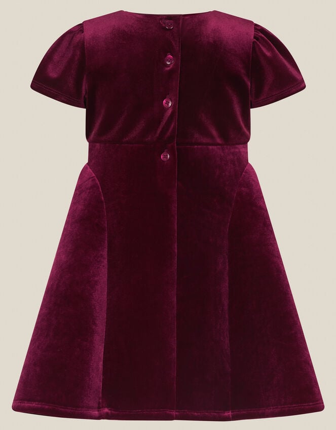 Baby Genevieve Bow Velvet Party Dress, Red (BURGUNDY), large