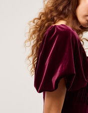 Cynthia Puff Sleeve Velvet Midi Dress, Red (BURGUNDY), large