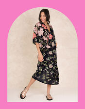 One Hundred Stars Rachel Blossom Midi Dress, Black (BLACK), large