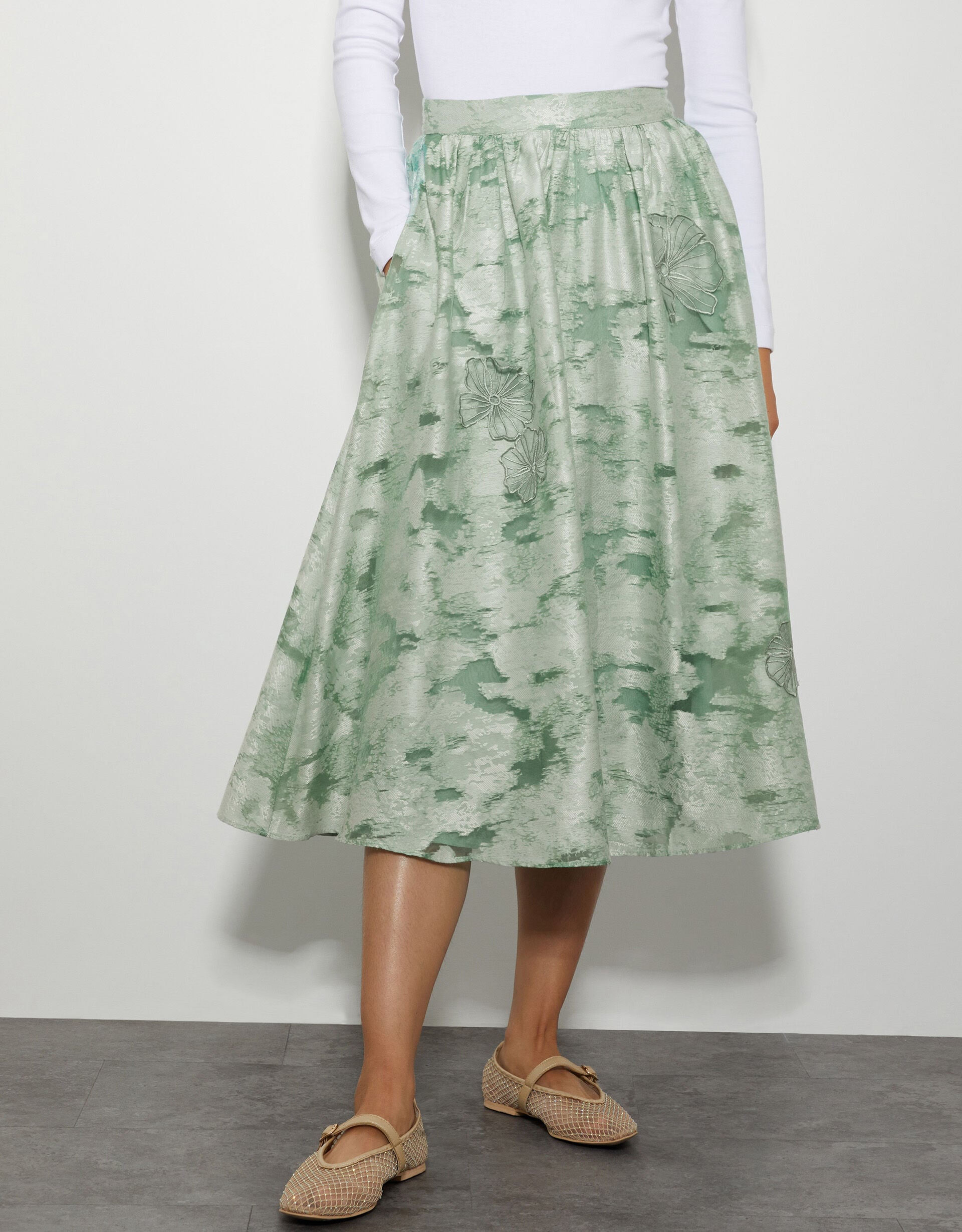 Josie Floral Jacquard Midi Skirt Green