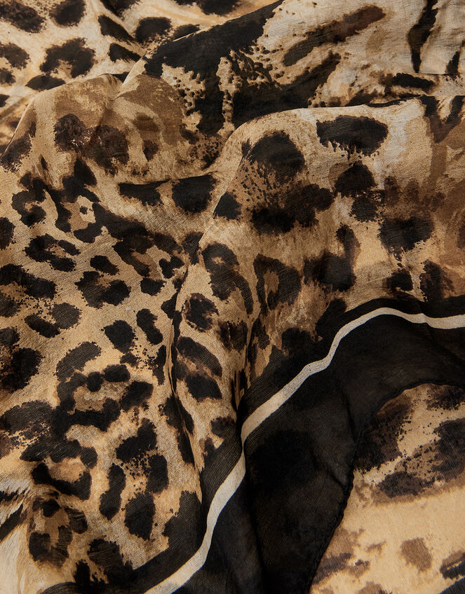 Kathie Silk Leopard Print Scarf, , large