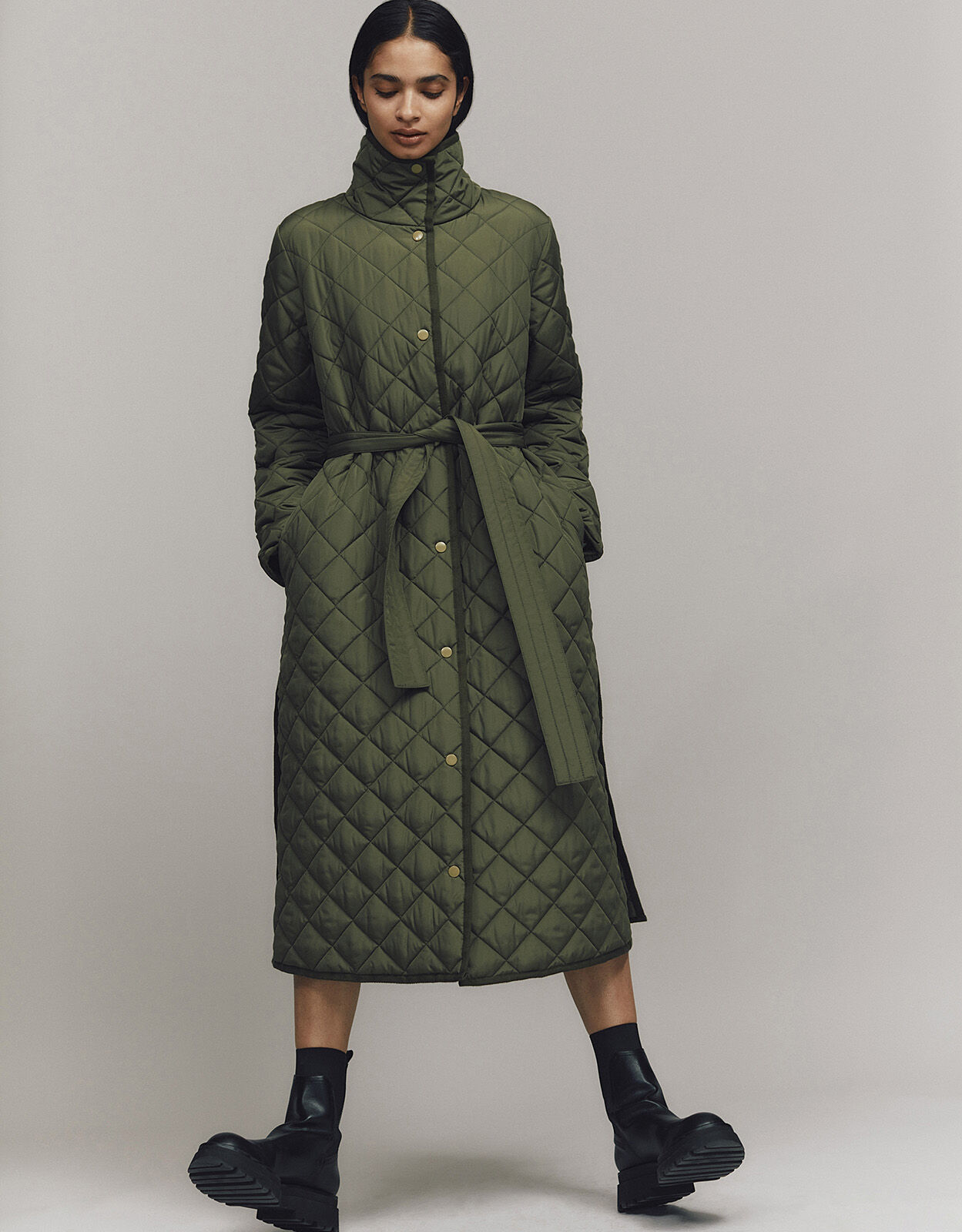 Stella Quilted Padded Coat in Recycled Polyester Green