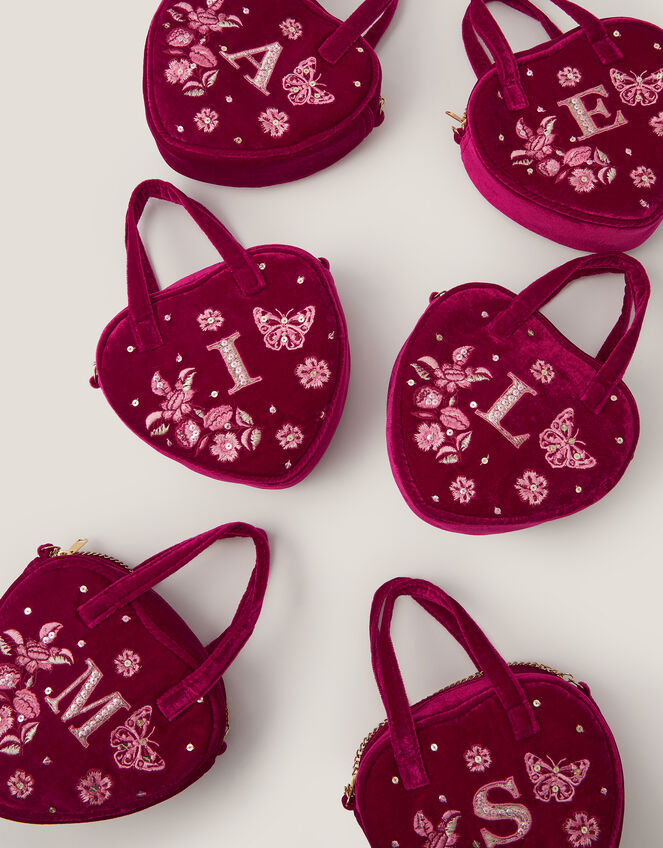 Embroidered Initial Heart Bag, Red (BURGUNDY), large