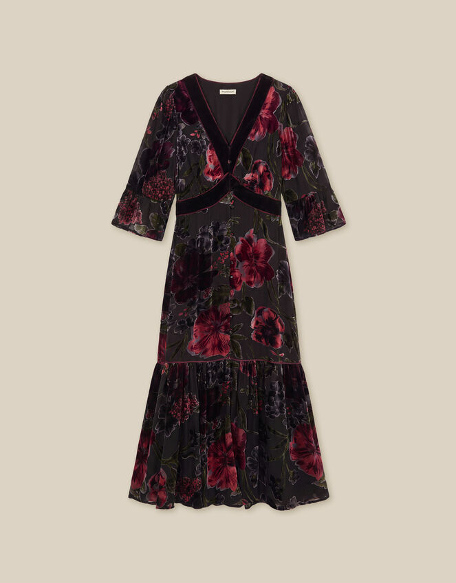 Anya Floral Devor&eacute; Maxi Dress, Red (BURGUNDY), large