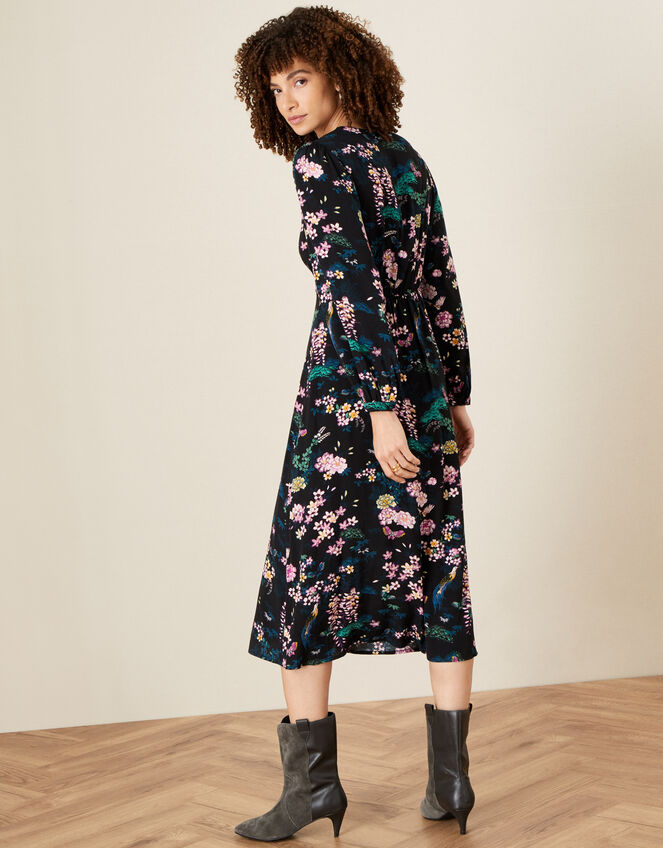 Print Lace Midi Dress with LENZING™ ECOVERO™ Black