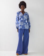 East Lottie Coral Print Shirt, Blue (BLUE), large