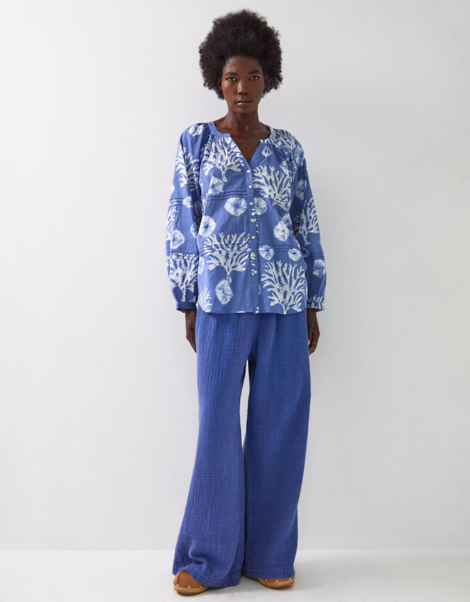 East Lottie Coral Print Shirt, Blue (BLUE), large