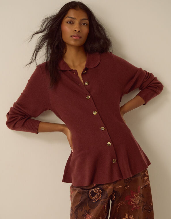 Kay Collar Cardigan, Brown (COGNAC), large