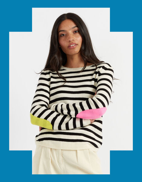 Chinti & Parker Wool Elbow Patch Jumper, Black (BLACK), large