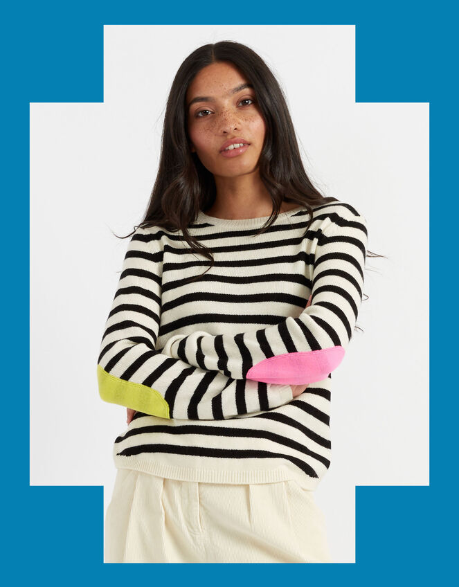 Chinti & Parker Wool Elbow Patch Jumper, Black (BLACK), large