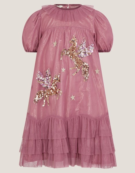 Christmas Unicorn Trapeze Dress, Pink (PINK), large